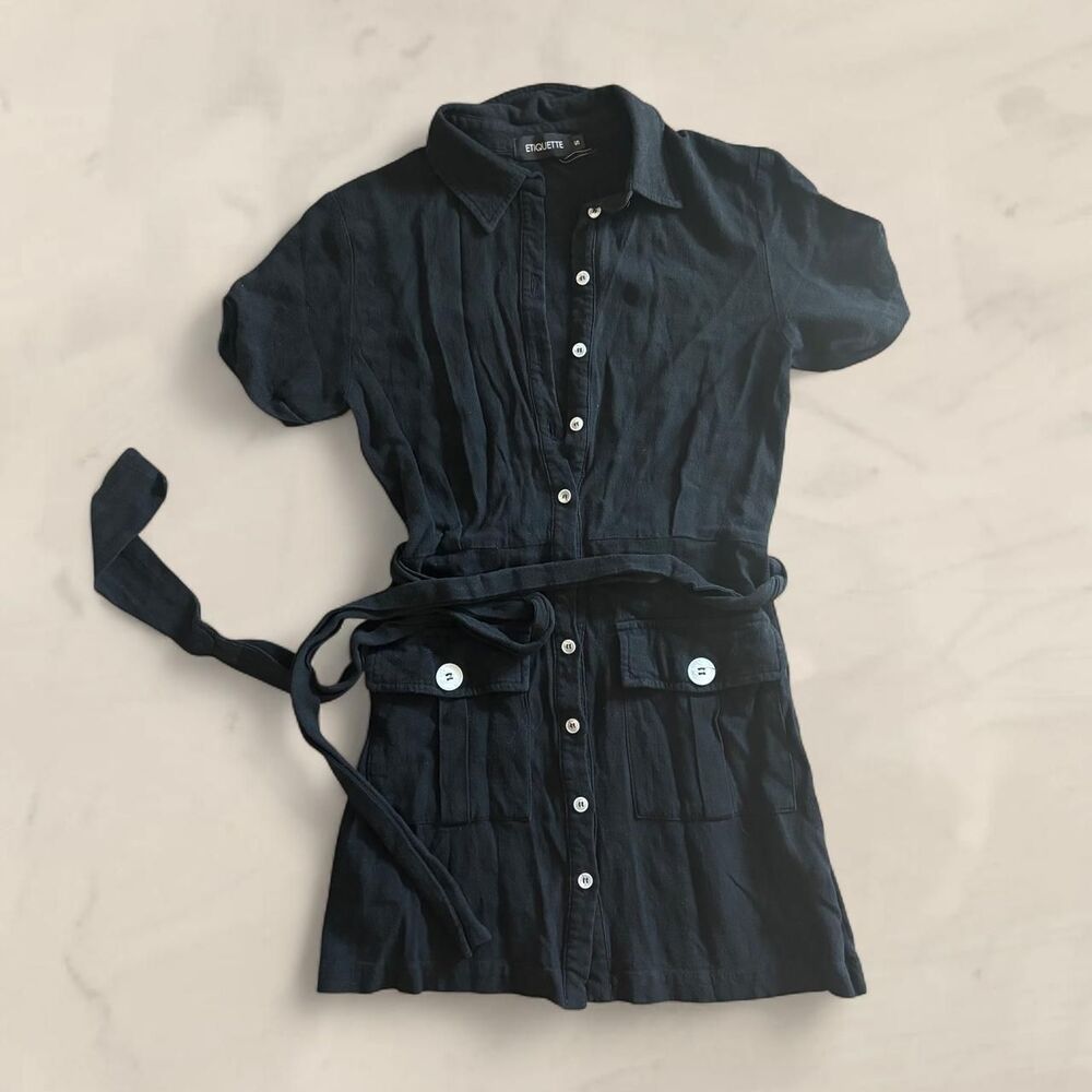Etiquette black button down mini dress